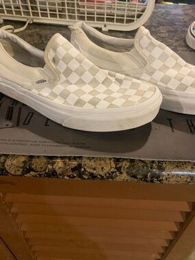 Vans Slip-On Checkerboard Sneakers - White/Light Gray